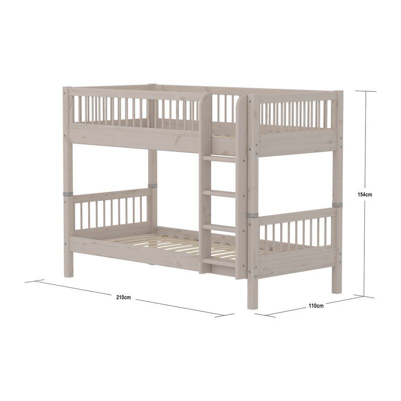 Bunk Bed with Safety Rails and Straight Ladder, 90x200 cm, Grey