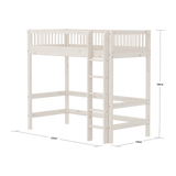 Højseng 184 cm med stige og sengehest, 90x200 cm, Hvid