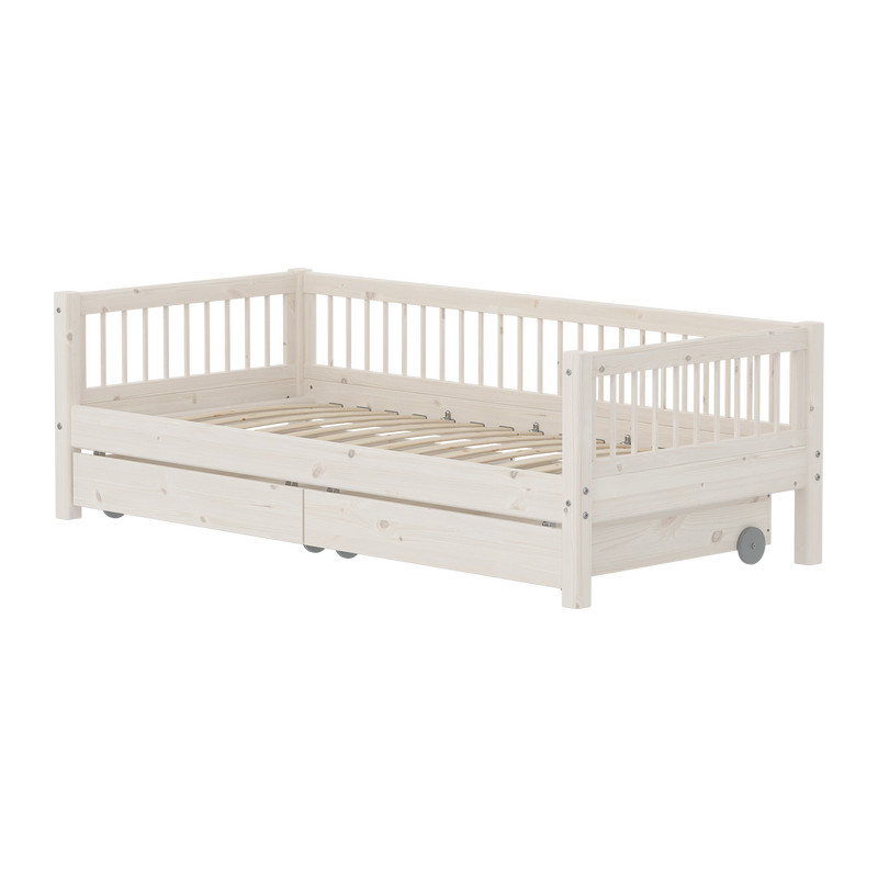 Classic daybed with Crossbars and Storage, 90x200 cm, White Washed