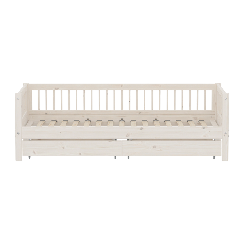 Classic daybed with Crossbars and Storage, 90x200 cm, White Washed