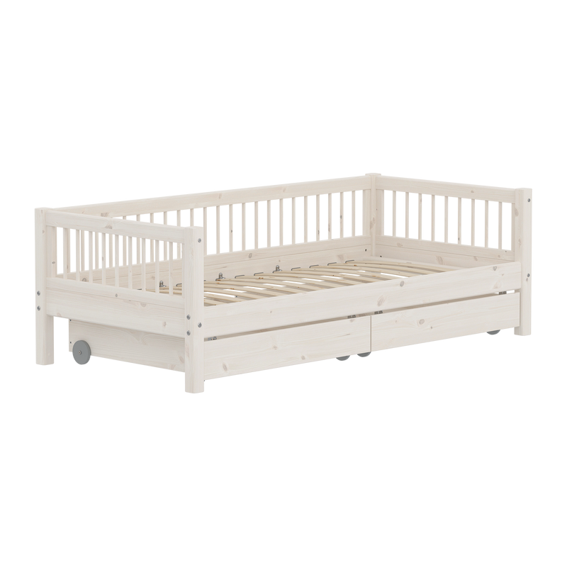 Classic daybed with Crossbars and Storage, 90x200 cm, White Washed