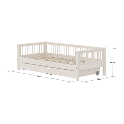 Classic daybed with Crossbars and Storage, 90x200 cm, White Washed