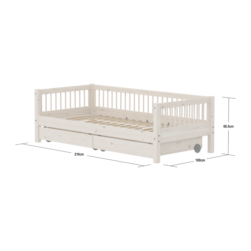 Classic daybed with Crossbars and Storage, 90x200 cm, White Washed