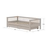 Single Bed with Storage and Safety Rail, 90x200 cm, Grey