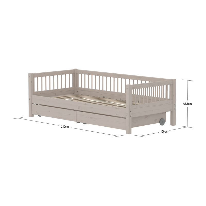 Classic daybed with Crossbars and Storage, 90x200 cm, Grey washed