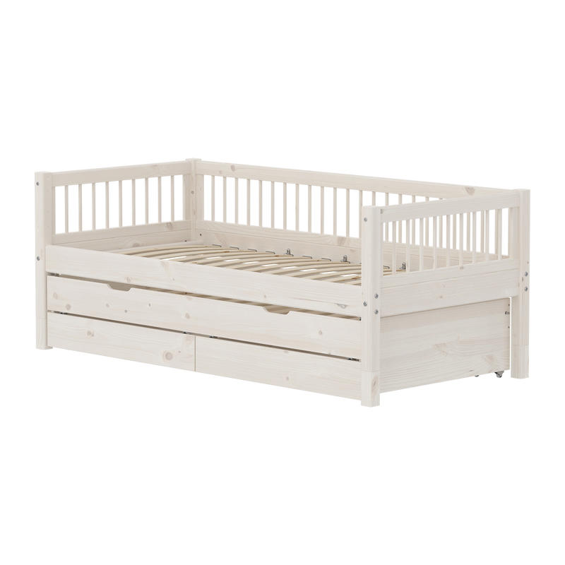 Classic daybed with Crossbars, Guest bed and Storage, 90x200 cm, White Washed