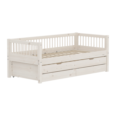 Classic daybed with Crossbars, Guest bed and Storage, 90x200 cm, White Washed