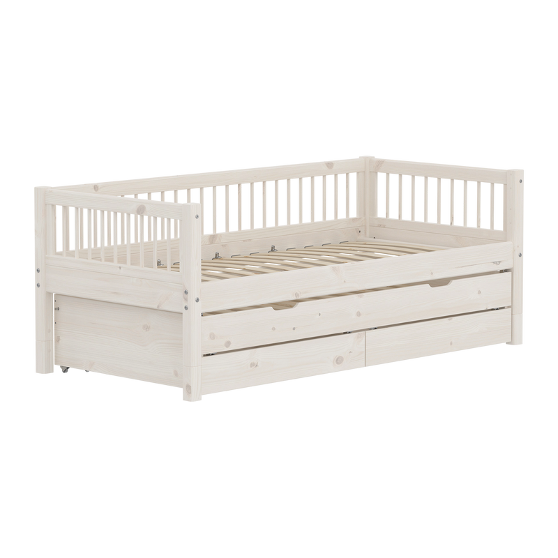 Classic daybed with Crossbars, Guest bed and Storage, 90x200 cm, White Washed