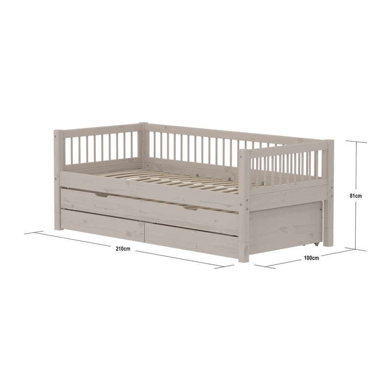 Classic daybed with Crossbars, Guest bed and Storage, 90x200 cm, Grey Washed