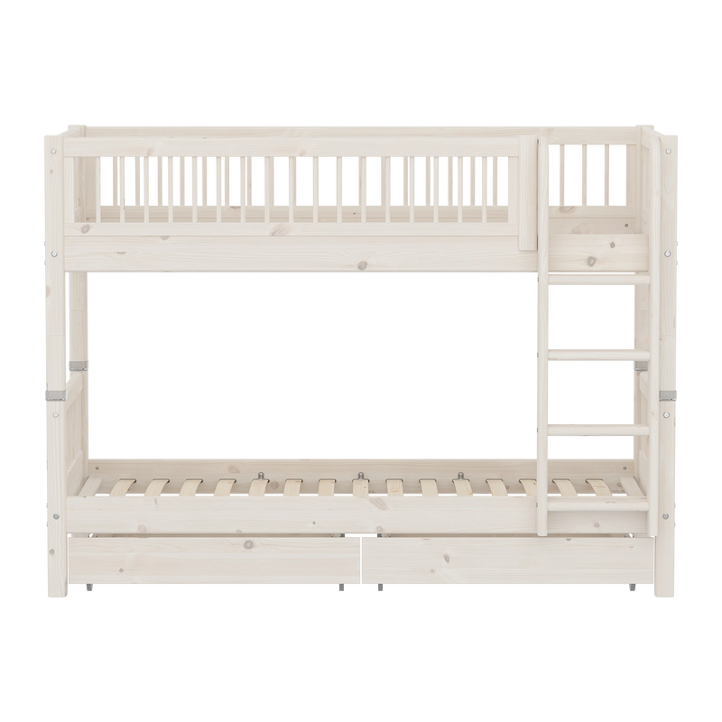 Classic Bunk bed with Crossbars and Storage, 90x200 cm, White Washed