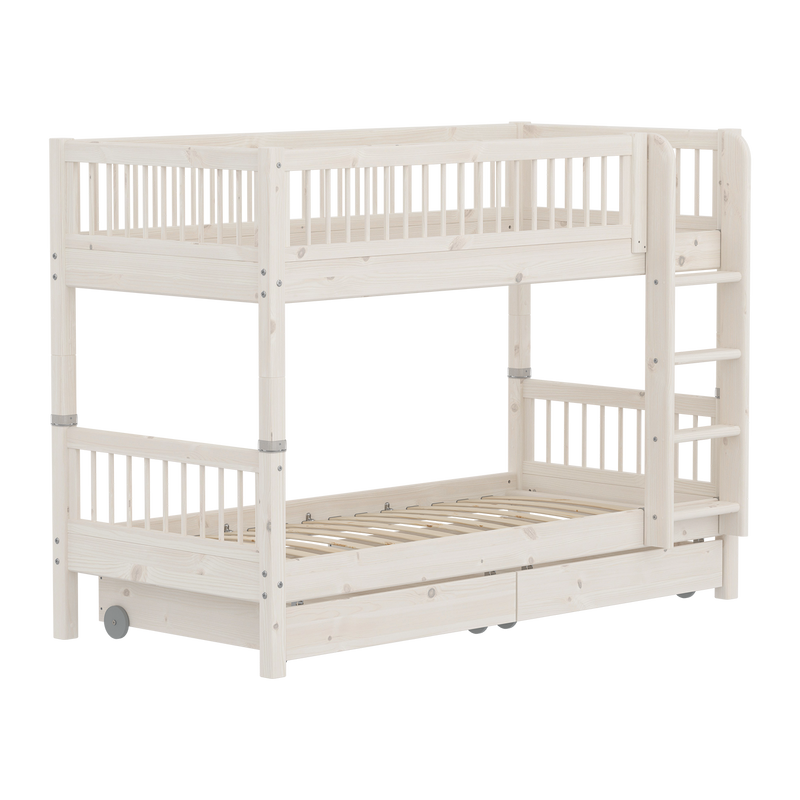 Classic Bunk bed with Crossbars and Storage, 90x200 cm, White Washed