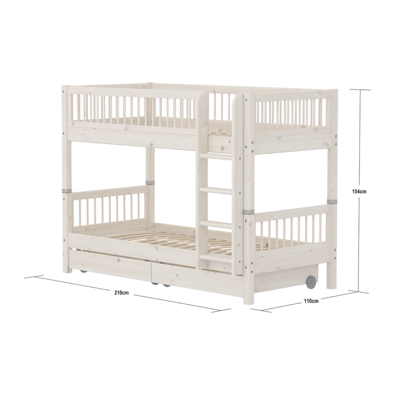 Classic Bunk bed with Crossbars and Storage, 90x200 cm, White Washed