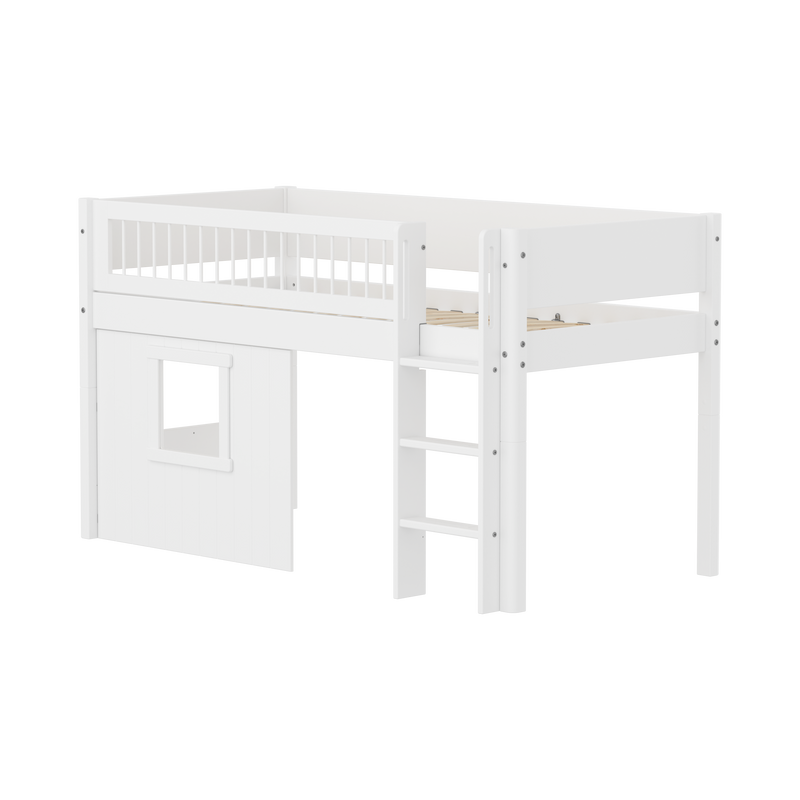 Mid-high Bed with Treehouse, 90x200 cm, White