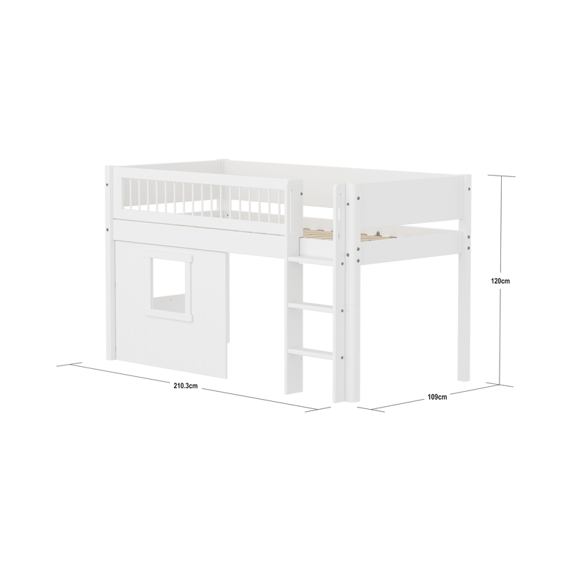 WHITE Halbhohes Bett mit Baumhaus, 90x200 cm, Weiss