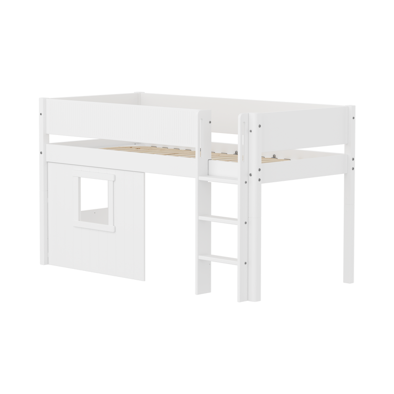 Mid-high Bed with Treehouse, 90x200 cm, White