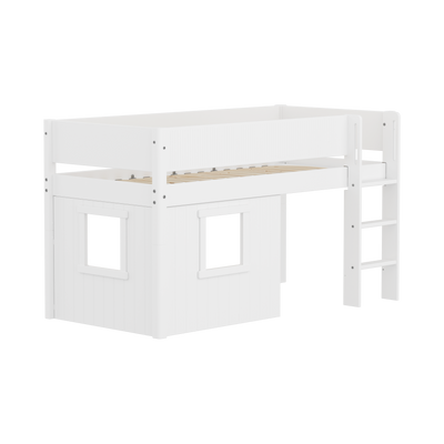 Mid-high Bed with Treehouse, 90x200 cm, White