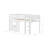 Mid-High Bed with Treehouse, 90x200 cm, White