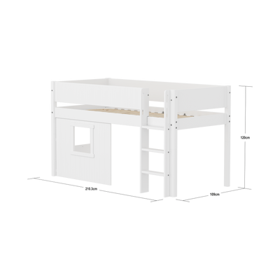 Mid-high Bed with Treehouse, 90x200 cm, White