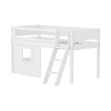 Spielbett 120 cm mit Baumhaus, Leiter und Absturzsicherung, 90x200 cm, Weiß