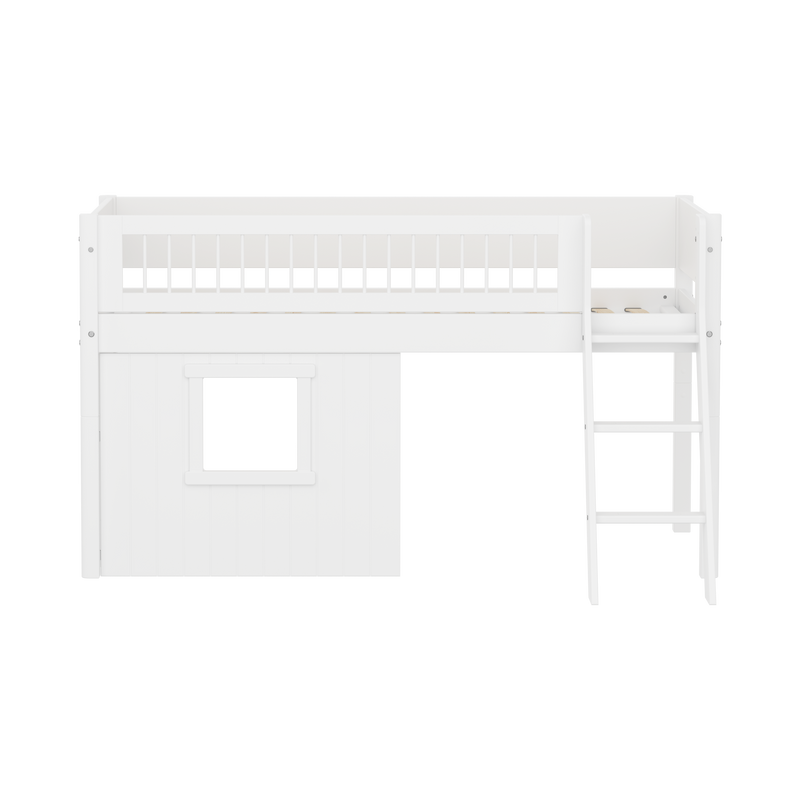 WHITE Halfhoogslaper met Boomhut, Schuine Ladder, 90x200, Wit