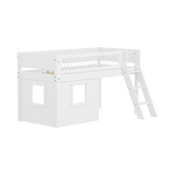 Spielbett 120 cm mit Baumhaus, Leiter und Absturzsicherung, 90x200 cm, Weiß