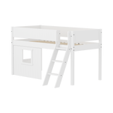 Mid-High Bed with Treehouse, Ladder and Safety Rail, 90x200, White