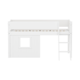 Mid-High Bed with Treehouse, Ladder and Safety Rail, 90x200, White