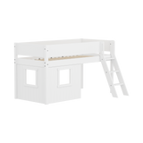 Mid-High Bed with Treehouse, Ladder and Safety Rail, 90x200, White