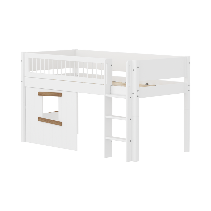 Mid-high Bed with Treehouse, 90x200 cm, White/Oak