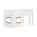 Spielbett 120 cm mit Baumhaus, Leiter und Absturzsicherung, 90x200 cm, Weiß