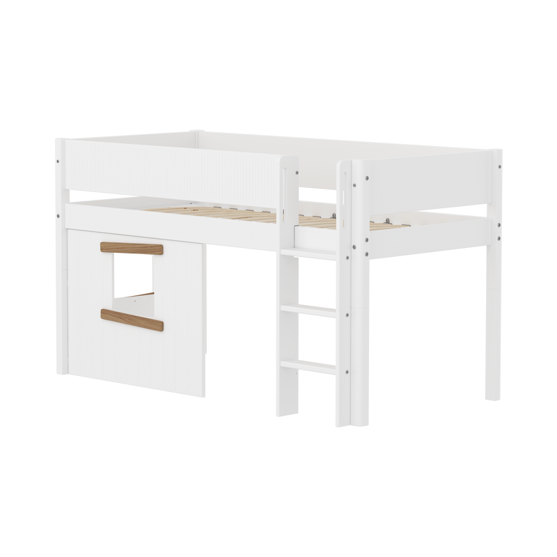 Mid-high Bed with Treehouse, 90x200 cm, White/Oak