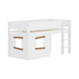 Mid-High Bed with Treehouse, 90x200 cm, White/Oak