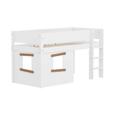 Mid-high Bed with Treehouse, 90x200 cm, White/Oak