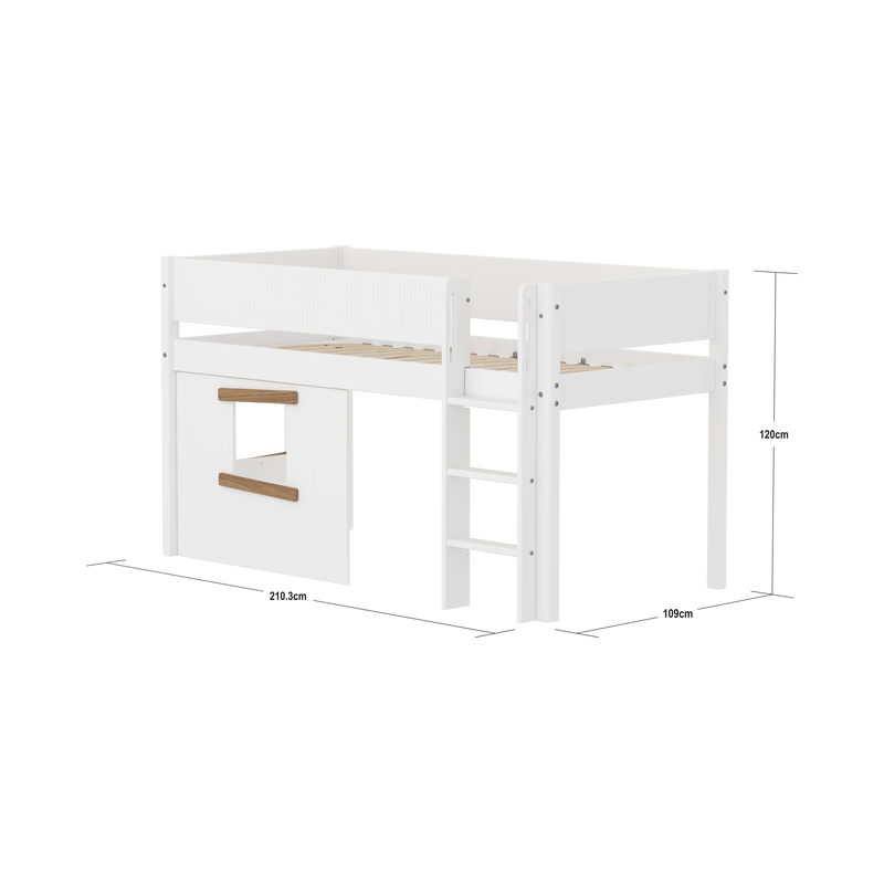 Mid-high Bed with Treehouse, 90x200 cm, White/Oak