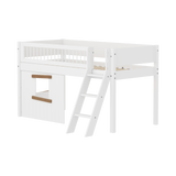 Spielbett 120 cm mit Baumhaus, Leiter und Absturzsicherung, 90x200 cm, Weiß/Eiche