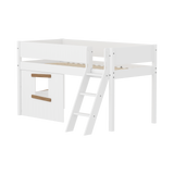 Mid-High Bed with Treehouse, Ladder and Safety Rail, 90x200, White/Oak