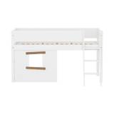 Mid-High Bed with Treehouse, Ladder and Safety Rail, 90x200, White/Oak