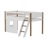 Mid-High Bed with Treehouse, Ladder and Safety Rail, 90x200 cm, White/Oak