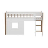 Mid-High Bed with Treehouse, Ladder and Safety Rail, 90x200 cm, White/Oak