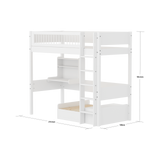 Hochbett 184 cm mit Sofa, Schreibtisch, Leiter und Absturzsicherung, 90x200 cm, Weiß
