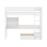 Hochbett 184 cm mit Sofa, Schreibtisch, Leiter und Absturzsicherung, 90x200 cm, Weiß