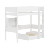 Hochbett 184 cm mit Sofa, Schreibtisch, Leiter und Absturzsicherung, 90x200 cm, Weiß
