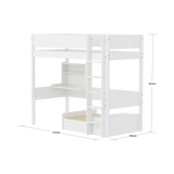 Hochbett 184 cm mit Sofa, Schreibtisch, Leiter und Absturzsicherung, 90x200 cm, Weiß