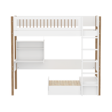 Lit haut 184 cm avec canapé, bureau, échelle et barrière de sécurité, 90x200 cm, Blanc/Chêne