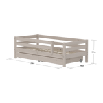 FLEXA Single Bed with Safety Rail and Storage, 90x200 cm, Grey, measurements