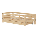 Single Bed with Safety Rail and Storage, 90x200 cm, Pine