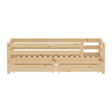 Single Bed with Safety Rail and Storage, 90x200 cm, Pine
