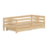 Single Bed with Safety Rail and Storage, 90x200 cm, Pine