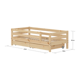 Single Bed with Safety Rail and Storage, 90x200 cm, Pine