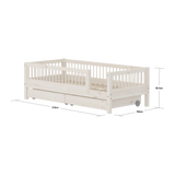 FLEXA Single Bed with Safety Rails and Storage, 90x200 cm, White, measurements
